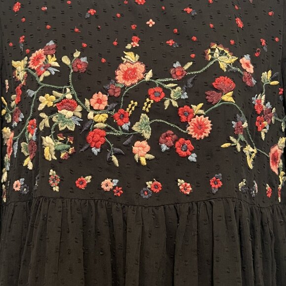 Boho Babydoll Zara Trafaluc Collection Black Embroidered Floral Top, Women's S - Picture 3 of 6